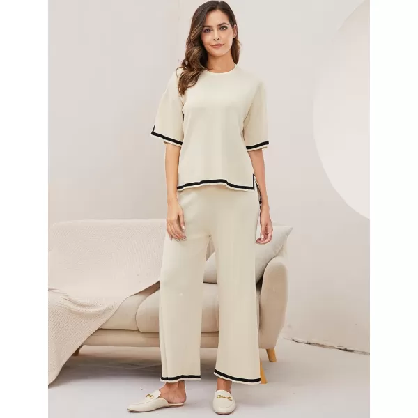 Gihuo Women Sweater Sets 2 Piece Outfits Knit Lounge Sets Short Sleeve Tops Wide Leg Pants Matching Travel Tracksuit
