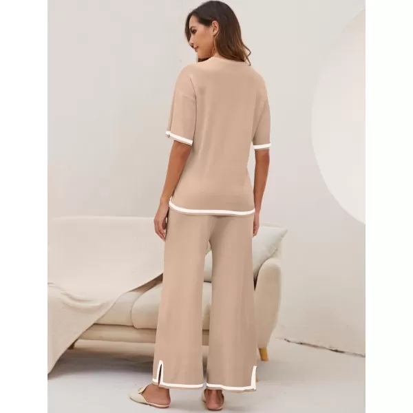 Gihuo Women Sweater Sets 2 Piece Outfits Knit Lounge Sets Short Sleeve Tops Wide Leg Pants Matching Travel Tracksuit