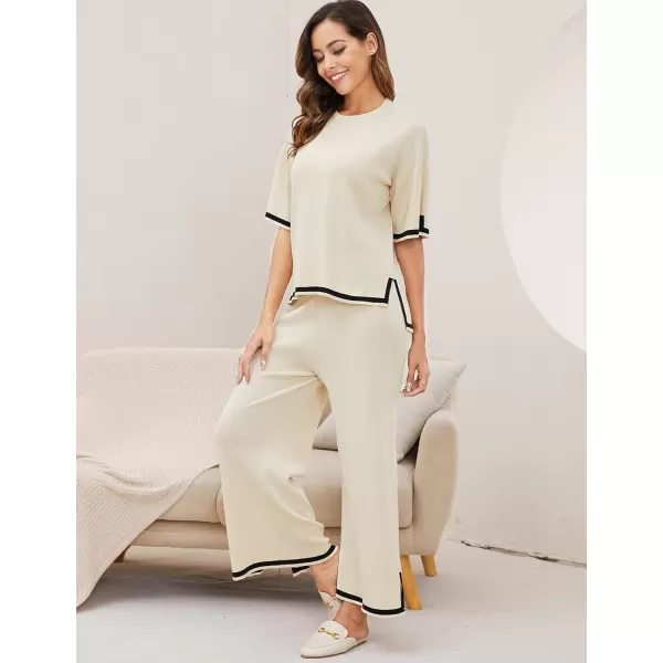 Gihuo Women Sweater Sets 2 Piece Outfits Knit Lounge Sets Short Sleeve Tops Wide Leg Pants Matching Travel Tracksuit