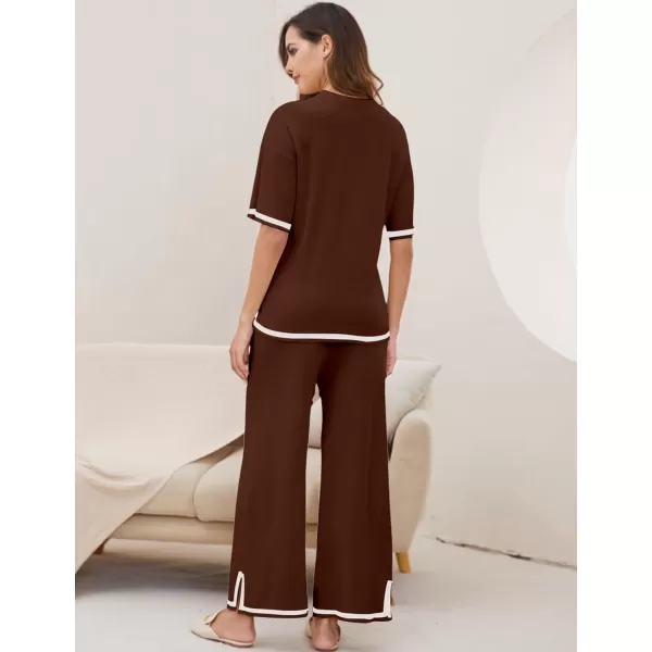 Gihuo Women Sweater Sets 2 Piece Outfits Knit Lounge Sets Short Sleeve Tops Wide Leg Pants Matching Travel Tracksuit