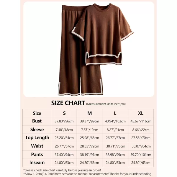 Gihuo Women Sweater Sets 2 Piece Outfits Knit Lounge Sets Short Sleeve Tops Wide Leg Pants Matching Travel Tracksuit