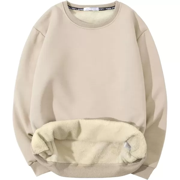 imageGihuo Mens Crewneck Sweatshirt Winter Warm Sherpa Lined Pullover Fleece Top Heavyweight Loungewear Sweatshirt LightKhakiS