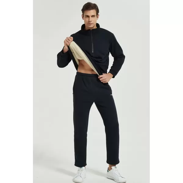 imageGihuo Mens Quarter Zipper Fleece Sherpa Lined Sweatshirt Winter Warm Thick Fashion Pullover Tops LoungewearBlack