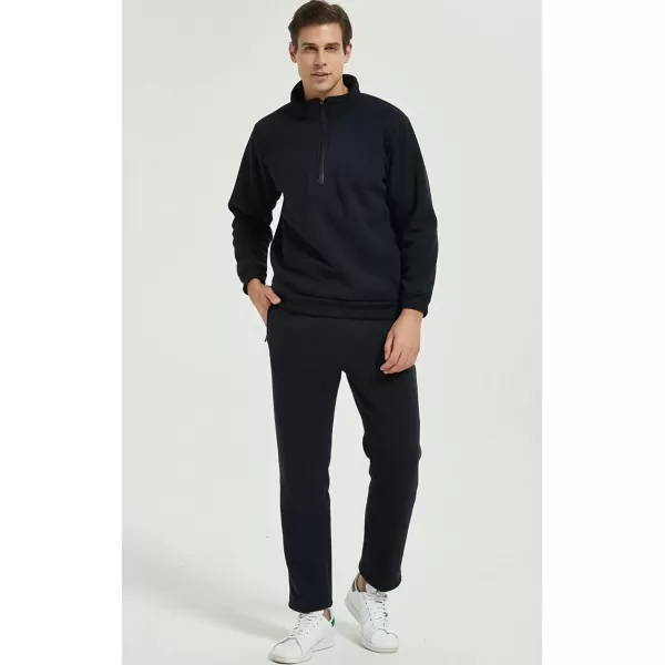 imageGihuo Mens Quarter Zipper Fleece Sherpa Lined Sweatshirt Winter Warm Thick Fashion Pullover Tops LoungewearBlack