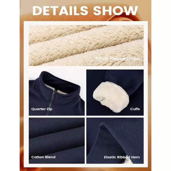 imageGihuo Mens Quarter Zipper Fleece Sherpa Lined Sweatshirt Winter Warm Thick Fashion Pullover Tops LoungewearDarkblue