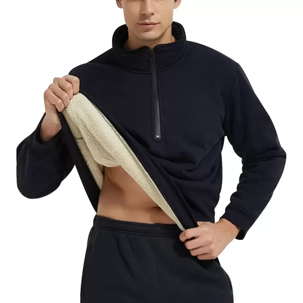 imageGihuo Mens Quarter Zipper Fleece Sherpa Lined Sweatshirt Winter Warm Thick Fashion Pullover Tops LoungewearDarkblue