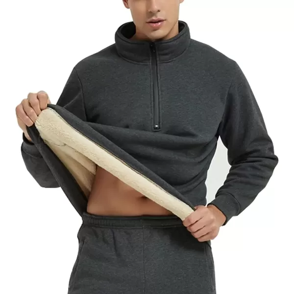 imageGihuo Mens Quarter Zipper Fleece Sherpa Lined Sweatshirt Winter Warm Thick Fashion Pullover Tops LoungewearGrey