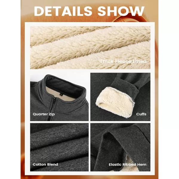 imageGihuo Mens Quarter Zipper Fleece Sherpa Lined Sweatshirt Winter Warm Thick Fashion Pullover Tops LoungewearGrey
