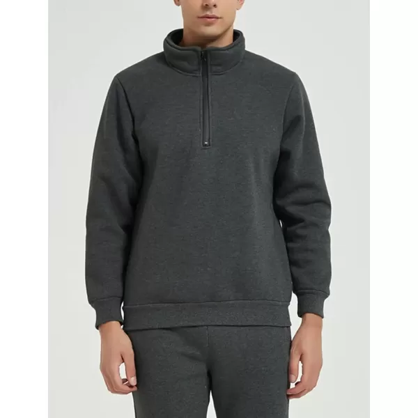 imageGihuo Mens Quarter Zipper Fleece Sherpa Lined Sweatshirt Winter Warm Thick Fashion Pullover Tops LoungewearGrey