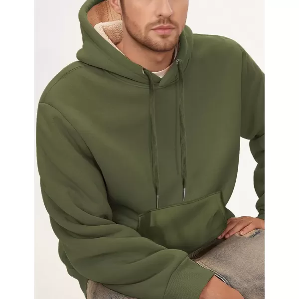 imageGihuo Mens Warm Crewneck Sherpa Lined Fleece Sweatshirt Pullover Tops02 Army