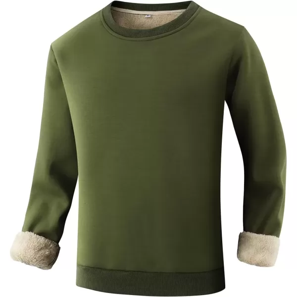 imageGihuo Mens Warm Crewneck Sherpa Lined Fleece Sweatshirt Pullover TopsArmygreen