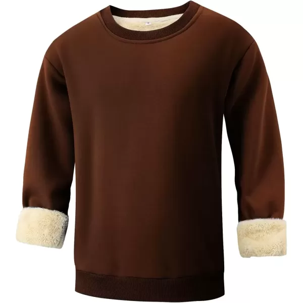 imageGihuo Mens Warm Crewneck Sherpa Lined Fleece Sweatshirt Pullover TopsBrown