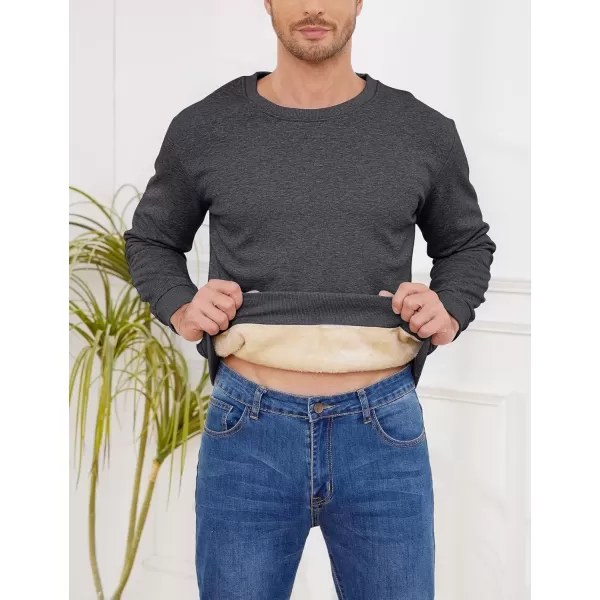 imageGihuo Mens Warm Crewneck Sherpa Lined Fleece Sweatshirt Pullover TopsGrey