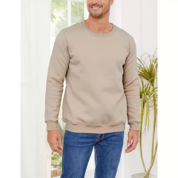 imageGihuo Mens Warm Crewneck Sherpa Lined Fleece Sweatshirt Pullover TopsKhaki
