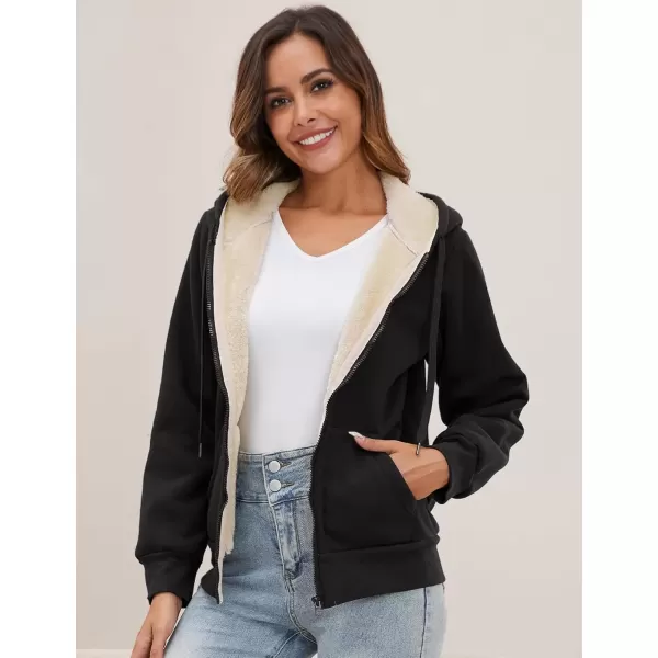 imageGihuo Womens Sherpa Lined Hooded Sweatshirt Zip Up Winter Warm Hoodie Comfy Hooded Fleece JacketBlack