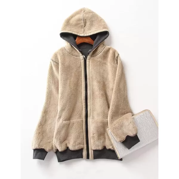 imageGihuo Womens Sherpa Lined Hooded Sweatshirt Zip Up Winter Warm Hoodie Comfy Hooded Fleece JacketDark Grey