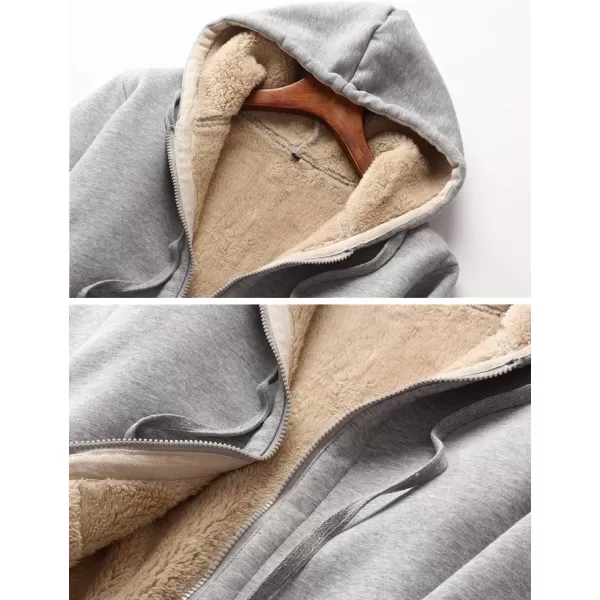 imageGihuo Womens Sherpa Lined Hooded Sweatshirt Zip Up Winter Warm Hoodie Comfy Hooded Fleece JacketGrey
