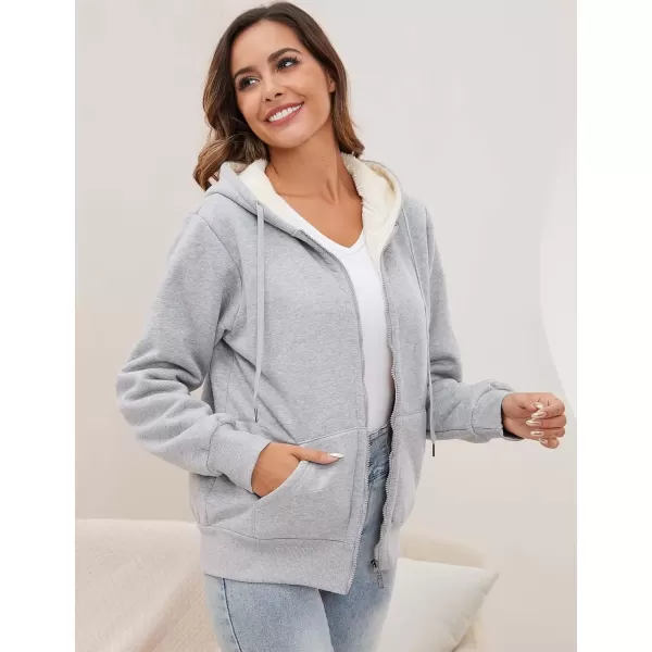 imageGihuo Womens Sherpa Lined Hooded Sweatshirt Zip Up Winter Warm Hoodie Comfy Hooded Fleece JacketGrey