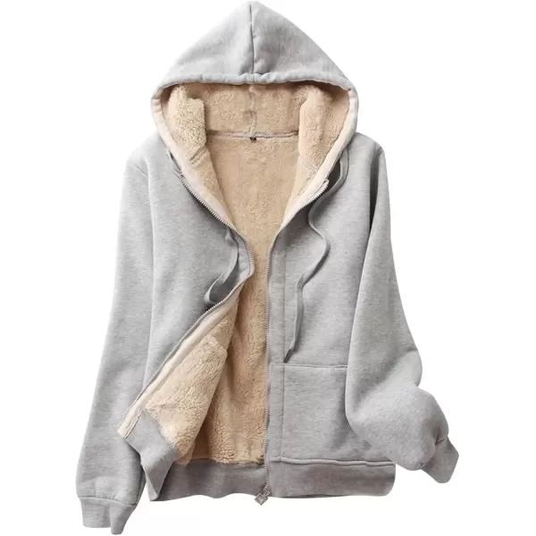 imageGihuo Womens Sherpa Lined Hooded Sweatshirt Zip Up Winter Warm Hoodie Comfy Hooded Fleece JacketGrey