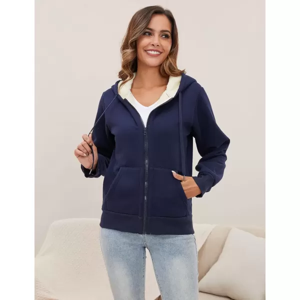 imageGihuo Womens Sherpa Lined Hooded Sweatshirt Zip Up Winter Warm Hoodie Comfy Hooded Fleece JacketNavy