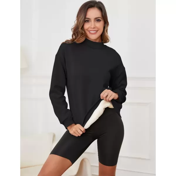 imageGihuo Womens Winter Fleece Sherpa Lined Crewneck Pullover Sweatshirt03 Black Mock Neck