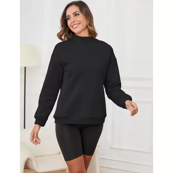 imageGihuo Womens Winter Fleece Sherpa Lined Crewneck Pullover Sweatshirt03 Black Mock Neck