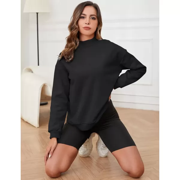 imageGihuo Womens Winter Fleece Sherpa Lined Crewneck Pullover Sweatshirt03 Black Mock Neck