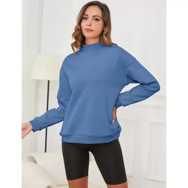 imageGihuo Womens Winter Fleece Sherpa Lined Crewneck Pullover Sweatshirt03 Blue Mock Neck