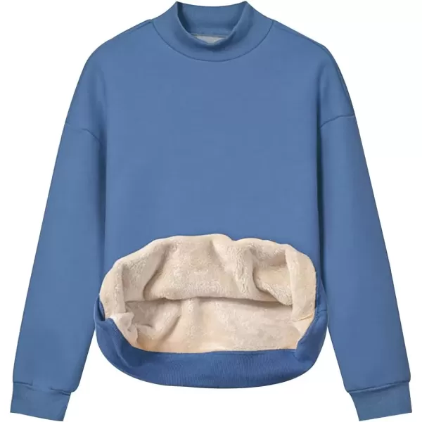 imageGihuo Womens Winter Fleece Sherpa Lined Crewneck Pullover Sweatshirt03 Blue Mock Neck