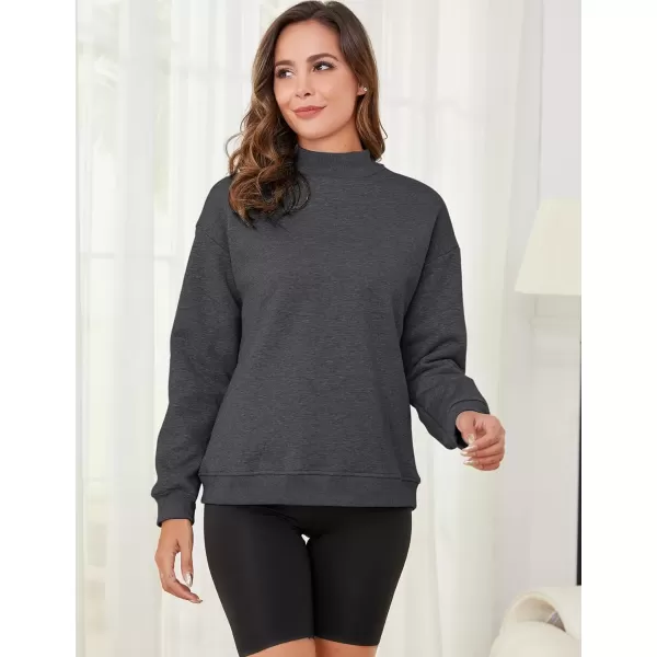 imageGihuo Womens Winter Fleece Sherpa Lined Crewneck Pullover Sweatshirt03 Darkgrey Mock Neck