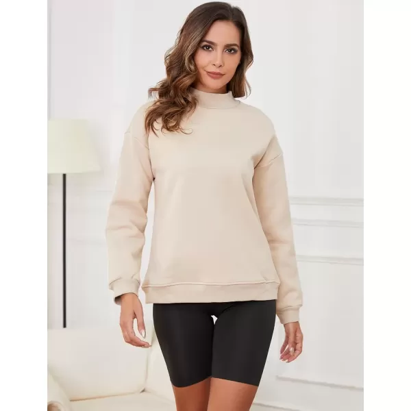 imageGihuo Womens Winter Fleece Sherpa Lined Crewneck Pullover Sweatshirt03 Khaki Mock Neck