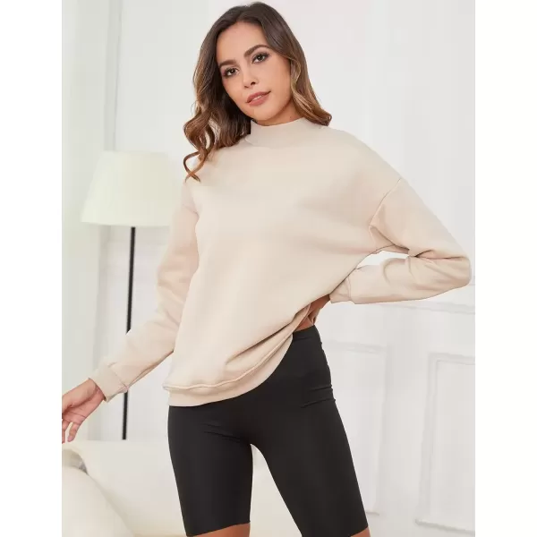 imageGihuo Womens Winter Fleece Sherpa Lined Crewneck Pullover Sweatshirt03 Khaki Mock Neck