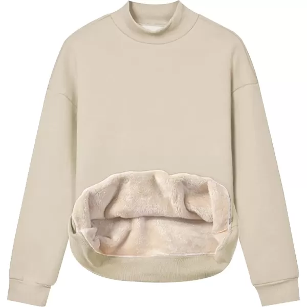 imageGihuo Womens Winter Fleece Sherpa Lined Crewneck Pullover Sweatshirt03 Khaki Mock Neck