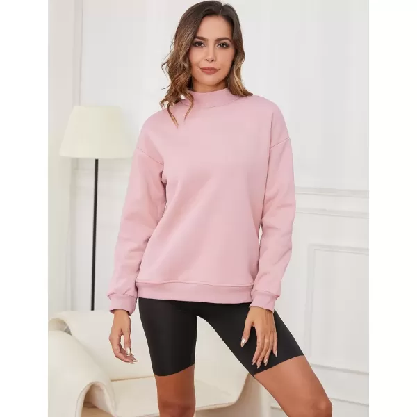 imageGihuo Womens Winter Fleece Sherpa Lined Crewneck Pullover Sweatshirt03 Pink Mock Neck