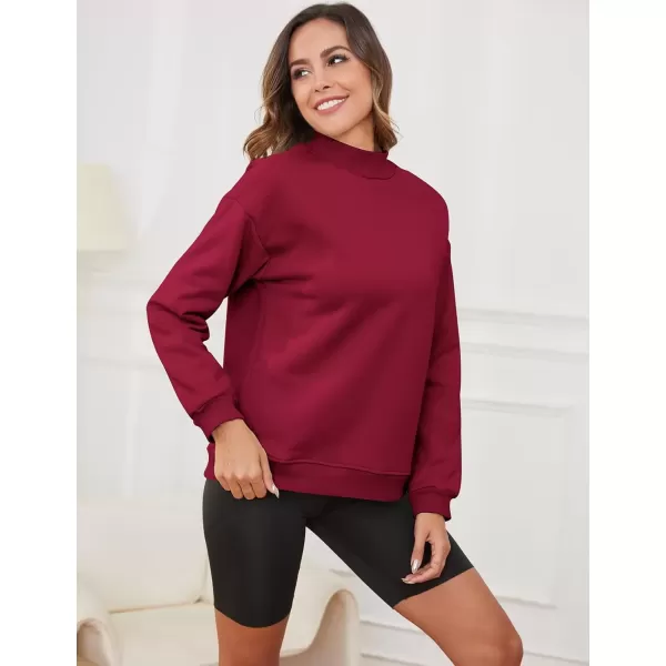 imageGihuo Womens Winter Fleece Sherpa Lined Crewneck Pullover Sweatshirt03 Wine Mock Neck