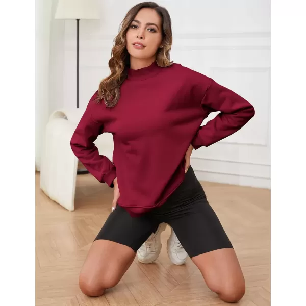 imageGihuo Womens Winter Fleece Sherpa Lined Crewneck Pullover Sweatshirt03 Wine Mock Neck