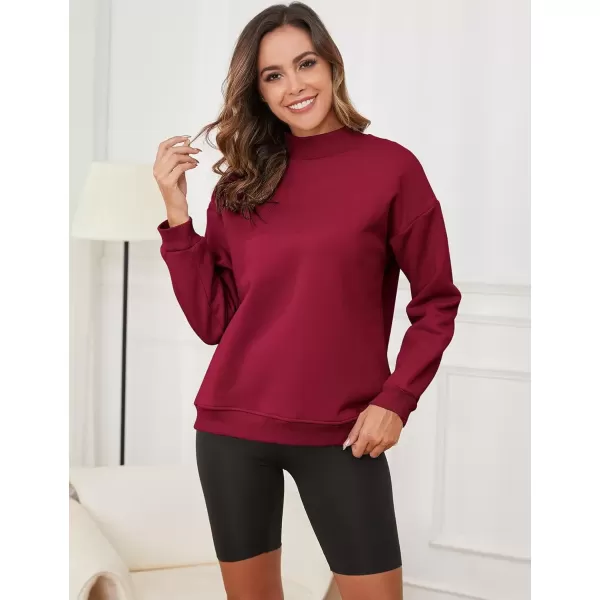 imageGihuo Womens Winter Fleece Sherpa Lined Crewneck Pullover Sweatshirt03 Wine Mock Neck