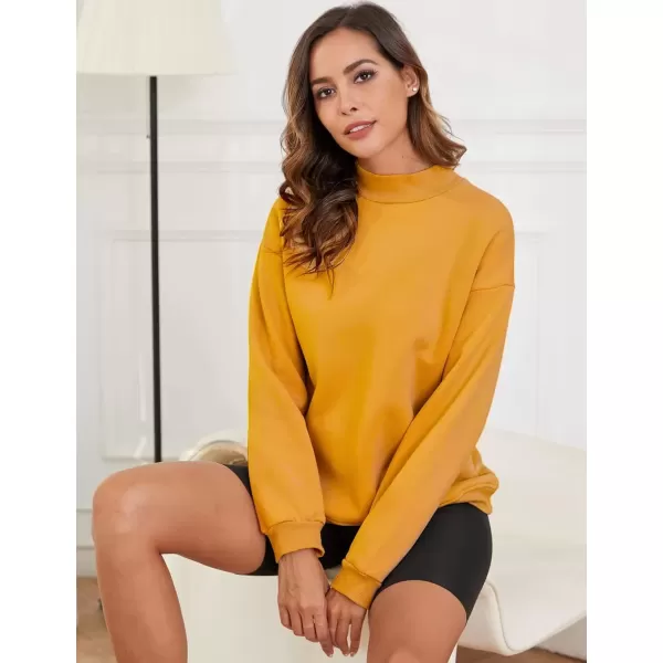 imageGihuo Womens Winter Fleece Sherpa Lined Crewneck Pullover Sweatshirt03 Yellow Mock Neck