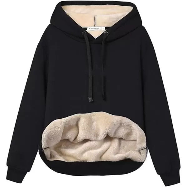 imageGihuo Womens Winter Warm Hoodie Sherpa Fleece Lined Pullover Hoodie Hooded Sweatshirt Heavyweight Casual Tops02black