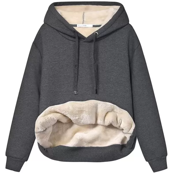 imageGihuo Womens Winter Warm Hoodie Sherpa Fleece Lined Pullover Hoodie Hooded Sweatshirt Heavyweight Casual Tops02darkgrey