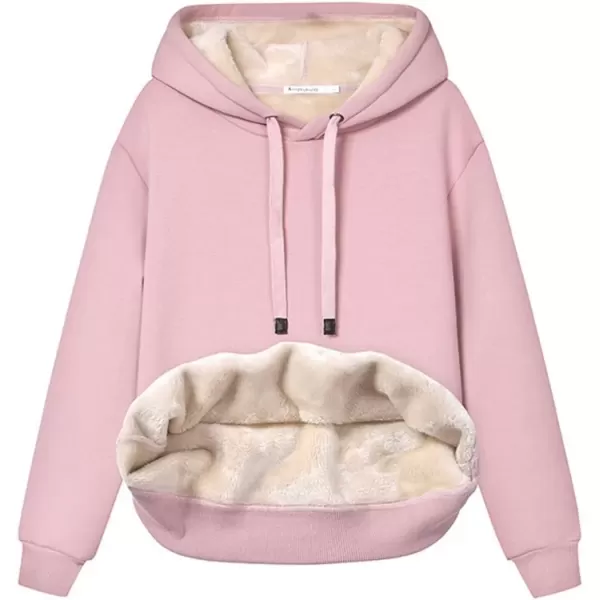 imageGihuo Womens Winter Warm Hoodie Sherpa Fleece Lined Pullover Hoodie Hooded Sweatshirt Heavyweight Casual Tops02pink