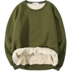imageGihuo Mens Crewneck Sweatshirt Winter Warm Sherpa Lined Pullover Fleece Top SweatshirtArmy