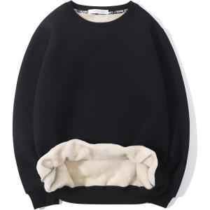 imageGihuo Mens Crewneck Sweatshirt Winter Warm Sherpa Lined Pullover Fleece Top SweatshirtBlack