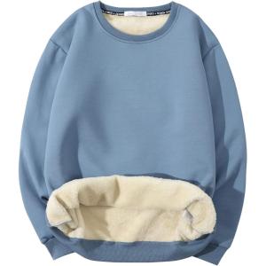 imageGihuo Mens Crewneck Sweatshirt Winter Warm Sherpa Lined Pullover Fleece Top SweatshirtBlue