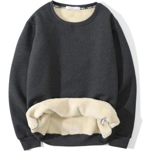 imageGihuo Mens Crewneck Sweatshirt Winter Warm Sherpa Lined Pullover Fleece Top SweatshirtDarkgrey