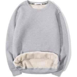 imageGihuo Mens Crewneck Sweatshirt Winter Warm Sherpa Lined Pullover Fleece Top SweatshirtGrey