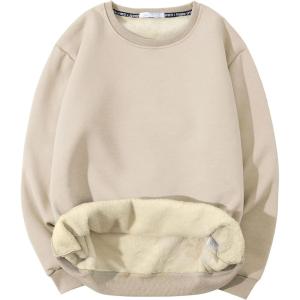 imageGihuo Mens Crewneck Sweatshirt Winter Warm Sherpa Lined Pullover Fleece Top SweatshirtLightkhaki
