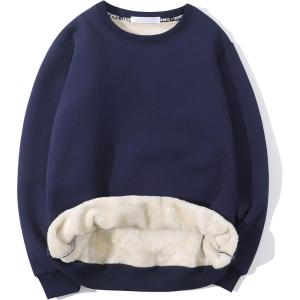 imageGihuo Mens Crewneck Sweatshirt Winter Warm Sherpa Lined Pullover Fleece Top SweatshirtNavy
