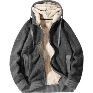 imageGihuo Mens Winter Sherpa Lined Hoodie Zip Up Sweatshirt Heavyweight Warm Fleece Jacket with Pockets02 Darkgrey Sherpa Shell