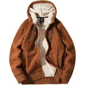 imageGihuo Mens Winter Sherpa Lined Hoodie Zip Up Sweatshirt Heavyweight Warm Fleece Jacket with Pockets02brown Sherpa Shell
